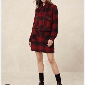 Banana Republic Brushed Plaid Jacket & Skirt Set M 8